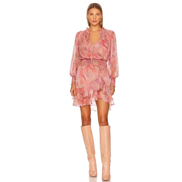Misa Los Angeles Dresses & Skirts - MISA LA Almaha pink sheer long sleeve mini dress